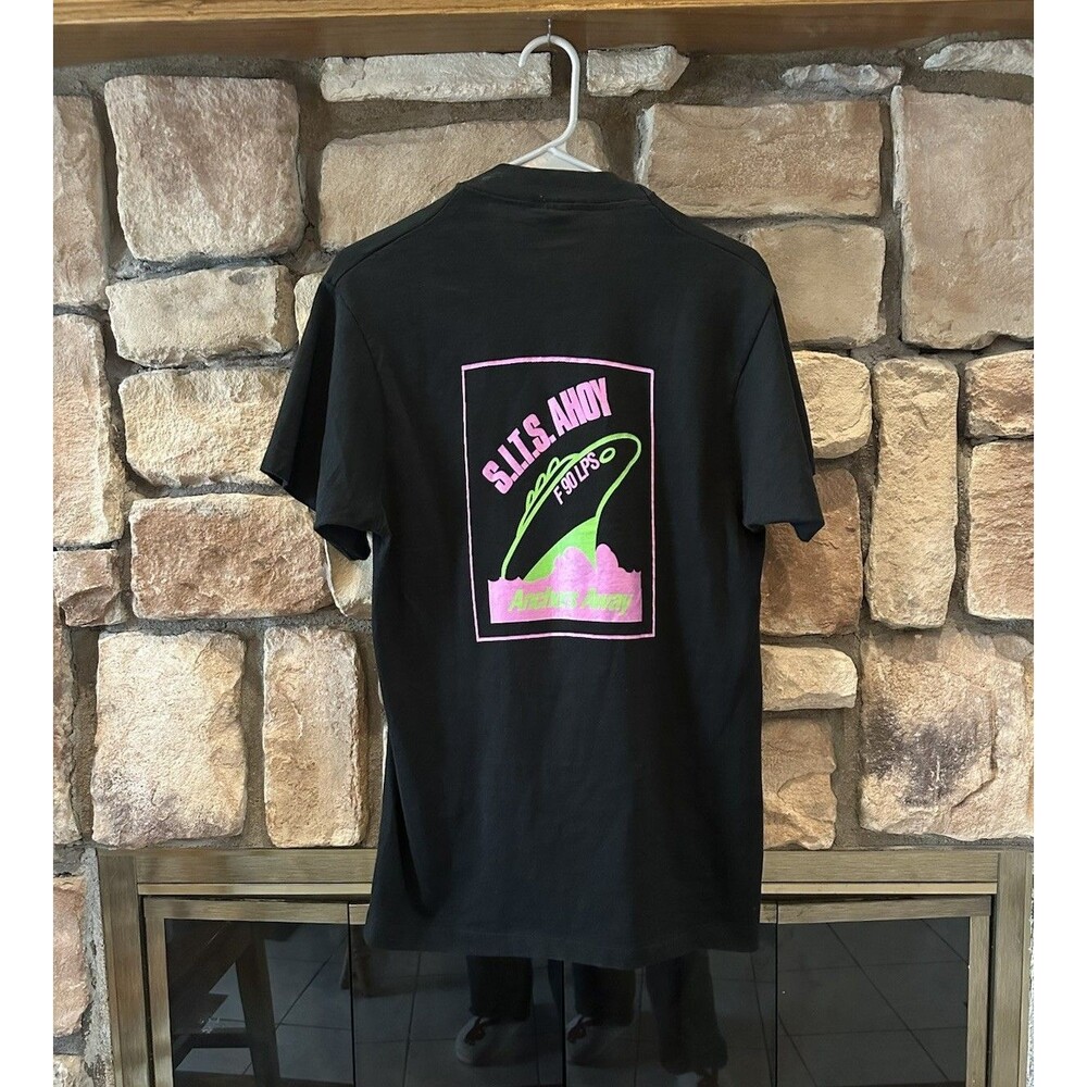 VTG 90s Single Stitch USA made Black SITS Ahoy F90 LPS Anchors Away M Men Surf